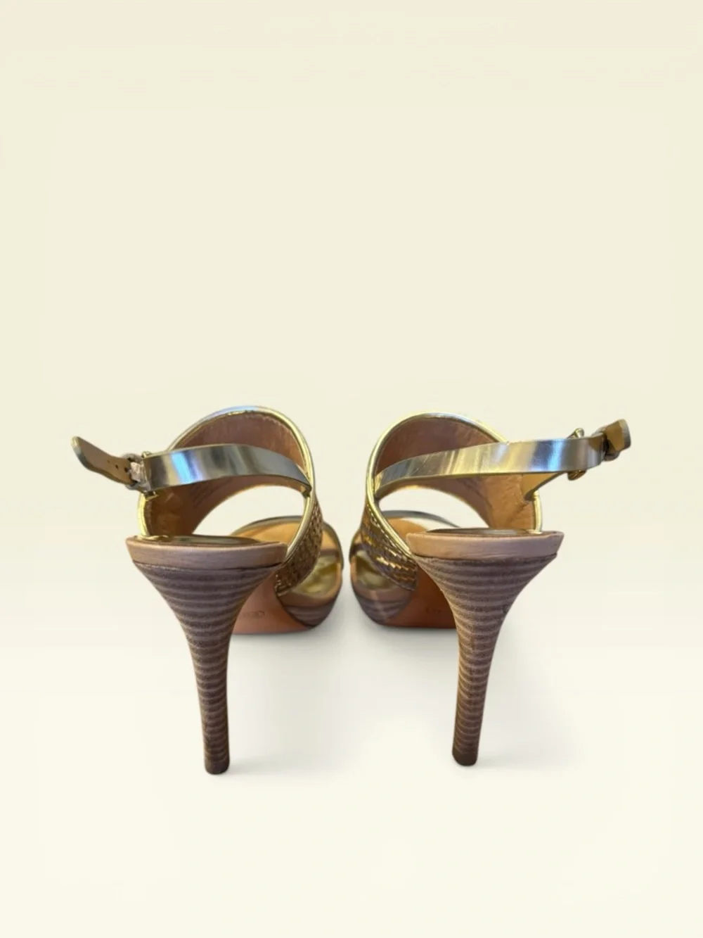 Coach Steffi Gold Open Toe Slingbag Heels - Picture 7 of 8